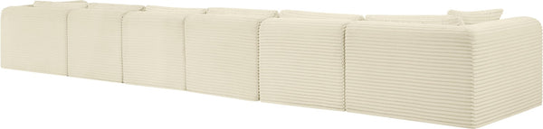Meridian Furniture Shaggy Six Piece Modular Sectional Cream Corduroy Performance Fabric Large Living Room 641Cream-Sec6G