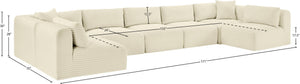 Meridian Furniture Shaggy Seven Piece Modular Sectional Cream Corduroy Performance Fabric Living Room Sofa 641Cream-Sec7A