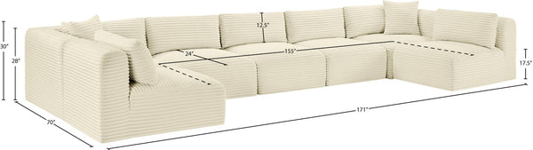 Meridian Furniture Shaggy Seven Piece Modular Sectional Cream Corduroy Performance Fabric Living Room Sofa 641Cream-Sec7A