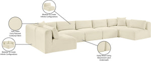 Meridian Furniture Shaggy Seven Piece Modular Sectional Cream Corduroy Performance Fabric Living Room Sofa 641Cream-Sec7A