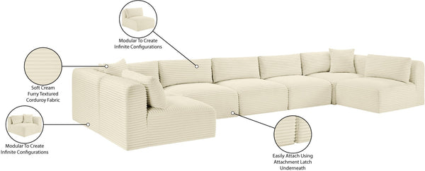 Meridian Furniture Shaggy Seven Piece Modular Sectional Cream Corduroy Performance Fabric Living Room Sofa 641Cream-Sec7A