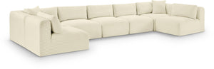 Meridian Furniture Shaggy Seven Piece Modular Sectional Cream Corduroy Performance Fabric Living Room Sofa 641Cream-Sec7A