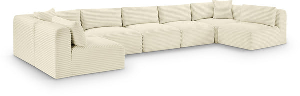 Meridian Furniture Shaggy Seven Piece Modular Sectional Cream Corduroy Performance Fabric Living Room Sofa 641Cream-Sec7A