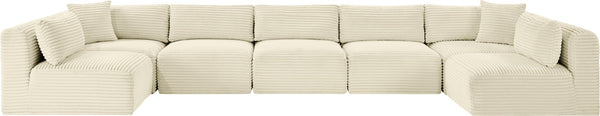 Meridian Furniture Shaggy Seven Piece Modular Sectional Cream Corduroy Performance Fabric Living Room Sofa 641Cream-Sec7A
