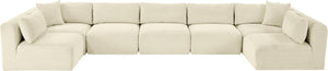 Meridian Furniture Shaggy Seven Piece Modular Sectional Cream Corduroy Performance Fabric Living Room Sofa 641Cream-Sec7A