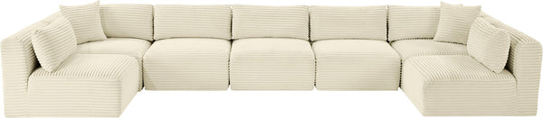 Meridian Furniture Shaggy Seven Piece Modular Sectional Cream Corduroy Performance Fabric Living Room Sofa 641Cream-Sec7A