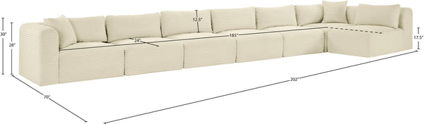Meridian Furniture Shaggy Seven Piece Modular Sectional Plush Corduroy Performance Fabric Living Room Sofa 641Cream-Sec7B