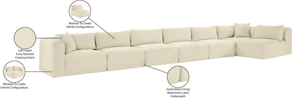 Meridian Furniture Shaggy Seven Piece Modular Sectional Plush Corduroy Performance Fabric Living Room Sofa 641Cream-Sec7B