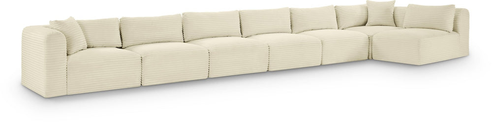 Meridian Furniture Shaggy Seven Piece Modular Sectional Plush Corduroy Performance Fabric Living Room Sofa 641Cream-Sec7B
