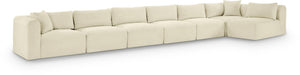 Meridian Furniture Shaggy Seven Piece Modular Sectional Plush Corduroy Performance Fabric Living Room Sofa 641Cream-Sec7B