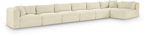 Meridian Furniture Shaggy Seven Piece Modular Sectional Plush Corduroy Performance Fabric Living Room Sofa 641Cream-Sec7B