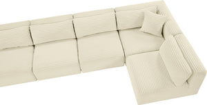 Meridian Furniture Shaggy Seven Piece Modular Sectional Plush Corduroy Performance Fabric Living Room Sofa 641Cream-Sec7B