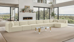 Meridian Furniture Shaggy Seven Piece Modular Sectional Plush Corduroy Performance Fabric Living Room Sofa 641Cream-Sec7B