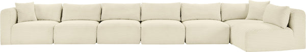 Meridian Furniture Shaggy Seven Piece Modular Sectional Plush Corduroy Performance Fabric Living Room Sofa 641Cream-Sec7B