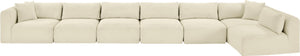 Meridian Furniture Shaggy Seven Piece Modular Sectional Plush Corduroy Performance Fabric Living Room Sofa 641Cream-Sec7B