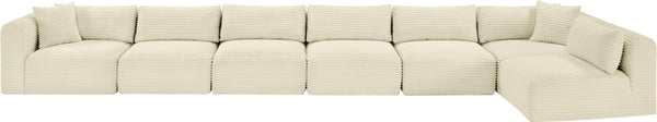 Meridian Furniture Shaggy Seven Piece Modular Sectional Plush Corduroy Performance Fabric Living Room Sofa 641Cream-Sec7B