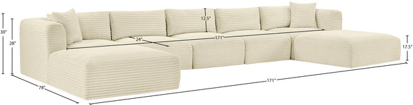 Meridian Furniture Shaggy Cream Corduroy Seven Piece Modular Sectional with Stain Resistant Performance Fabric 641Cream-Sec7C