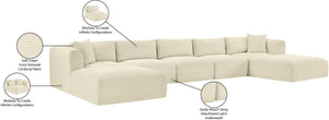 Meridian Furniture Shaggy Cream Corduroy Seven Piece Modular Sectional with Stain Resistant Performance Fabric 641Cream-Sec7C