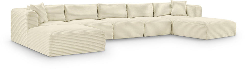 Meridian Furniture Shaggy Cream Corduroy Seven Piece Modular Sectional with Stain Resistant Performance Fabric 641Cream-Sec7C