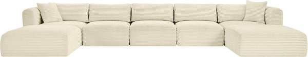 Meridian Furniture Shaggy Cream Corduroy Seven Piece Modular Sectional with Stain Resistant Performance Fabric 641Cream-Sec7C