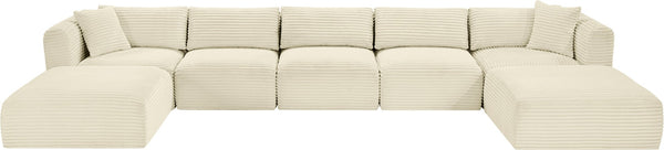 Meridian Furniture Shaggy Cream Corduroy Seven Piece Modular Sectional with Stain Resistant Performance Fabric 641Cream-Sec7C
