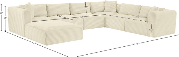 Meridian Furniture Shaggy Cream Corduroy Seven Piece Modular Sectional Plush Performance Fabric Sofa 641Cream-Sec7D