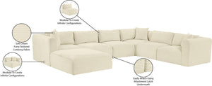 Meridian Furniture Shaggy Cream Corduroy Seven Piece Modular Sectional Plush Performance Fabric Sofa 641Cream-Sec7D