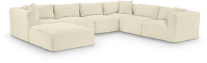 Meridian Furniture Shaggy Cream Corduroy Seven Piece Modular Sectional Plush Performance Fabric Sofa 641Cream-Sec7D