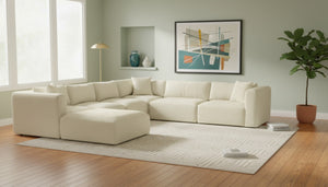 Meridian Furniture Shaggy Cream Corduroy Seven Piece Modular Sectional Plush Performance Fabric Sofa 641Cream-Sec7D
