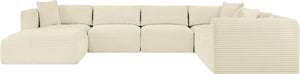 Meridian Furniture Shaggy Cream Corduroy Seven Piece Modular Sectional Plush Performance Fabric Sofa 641Cream-Sec7D
