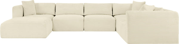 Meridian Furniture Shaggy Cream Corduroy Seven Piece Modular Sectional Plush Performance Fabric Sofa 641Cream-Sec7D