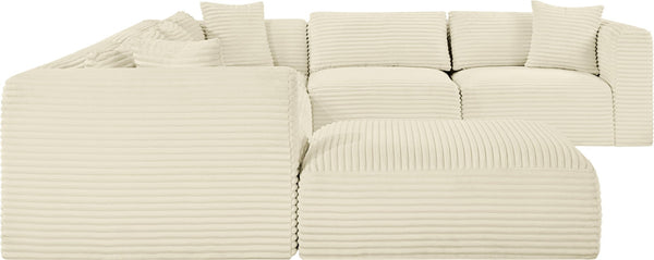 Meridian Furniture Shaggy Cream Corduroy Seven Piece Modular Sectional Plush Performance Fabric Sofa 641Cream-Sec7D