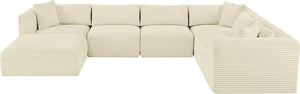 Meridian Furniture Shaggy Cream Corduroy Seven Piece Modular Sectional Plush Performance Fabric Sofa 641Cream-Sec7D