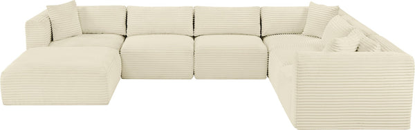 Meridian Furniture Shaggy Cream Corduroy Seven Piece Modular Sectional Plush Performance Fabric Sofa 641Cream-Sec7D