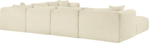 Meridian Furniture Shaggy Cream Corduroy Seven Piece Modular Sectional Plush Performance Fabric Sofa 641Cream-Sec7D