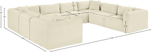 Meridian Furniture Shaggy Eight Piece Modular Sectional Cream Corduroy Performance Fabric Large Living Room 641Cream-Sec8A