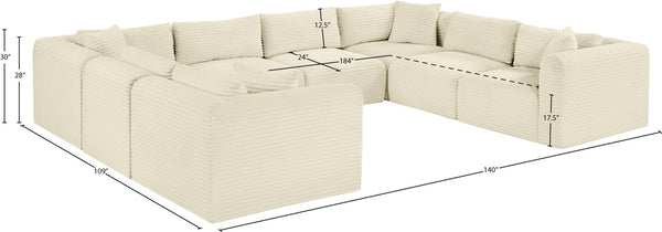 Meridian Furniture Shaggy Eight Piece Modular Sectional Cream Corduroy Performance Fabric Large Living Room 641Cream-Sec8A