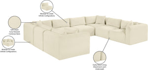 Meridian Furniture Shaggy Eight Piece Modular Sectional Cream Corduroy Performance Fabric Large Living Room 641Cream-Sec8A