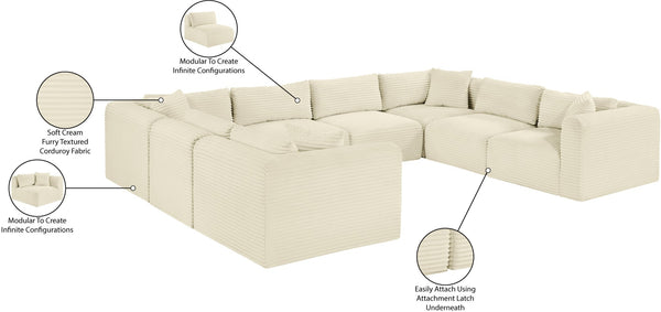 Meridian Furniture Shaggy Eight Piece Modular Sectional Cream Corduroy Performance Fabric Large Living Room 641Cream-Sec8A