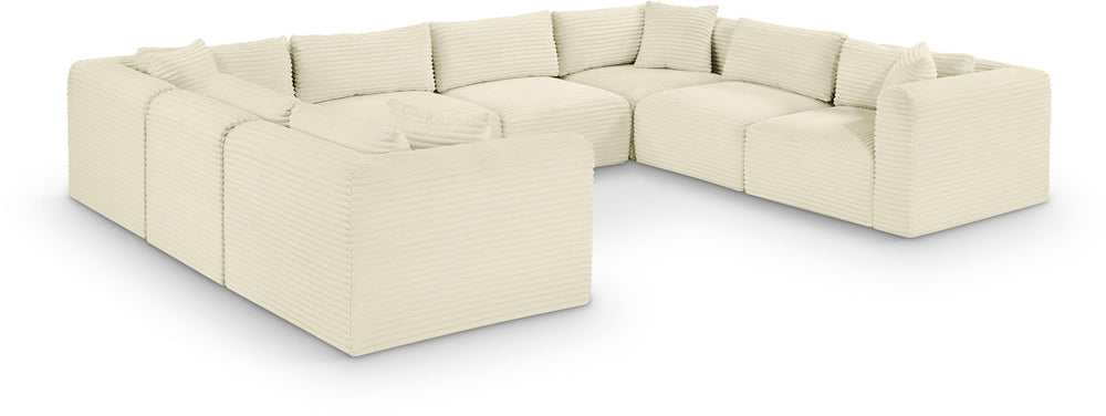 Meridian Furniture Shaggy Eight Piece Modular Sectional Cream Corduroy Performance Fabric Large Living Room 641Cream-Sec8A