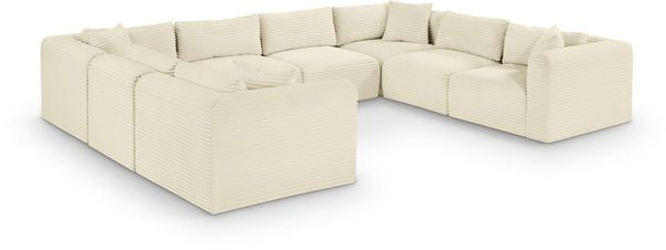 Meridian Furniture Shaggy Eight Piece Modular Sectional Cream Corduroy Performance Fabric Large Living Room 641Cream-Sec8A