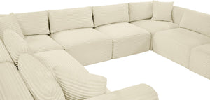 Meridian Furniture Shaggy Eight Piece Modular Sectional Cream Corduroy Performance Fabric Large Living Room 641Cream-Sec8A