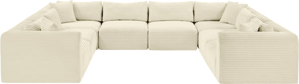 Meridian Furniture Shaggy Eight Piece Modular Sectional Cream Corduroy Performance Fabric Large Living Room 641Cream-Sec8A