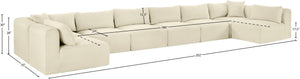 Meridian Furniture Shaggy Cream Corduroy Eight Piece Modular Sectional Plush Performance Fabric Sofa 641Cream-Sec8B