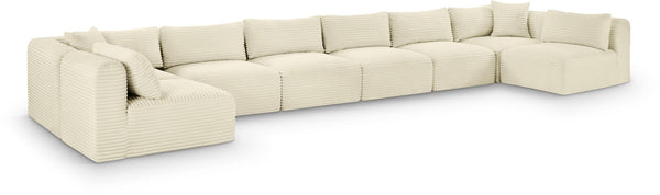 Meridian Furniture Shaggy Cream Corduroy Eight Piece Modular Sectional Plush Performance Fabric Sofa 641Cream-Sec8B
