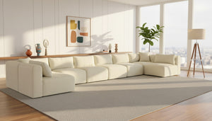 Meridian Furniture Shaggy Cream Corduroy Eight Piece Modular Sectional Plush Performance Fabric Sofa 641Cream-Sec8B