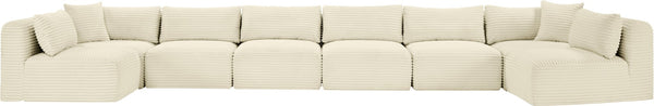 Meridian Furniture Shaggy Cream Corduroy Eight Piece Modular Sectional Plush Performance Fabric Sofa 641Cream-Sec8B