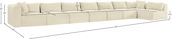 Meridian Furniture Shaggy Eight Piece Modular Sectional Corduroy Performance Fabric Plush Cozy Living Room 641Cream-Sec8C