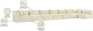 Meridian Furniture Shaggy Eight Piece Modular Sectional Corduroy Performance Fabric Plush Cozy Living Room 641Cream-Sec8C