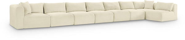 Meridian Furniture Shaggy Eight Piece Modular Sectional Corduroy Performance Fabric Plush Cozy Living Room 641Cream-Sec8C